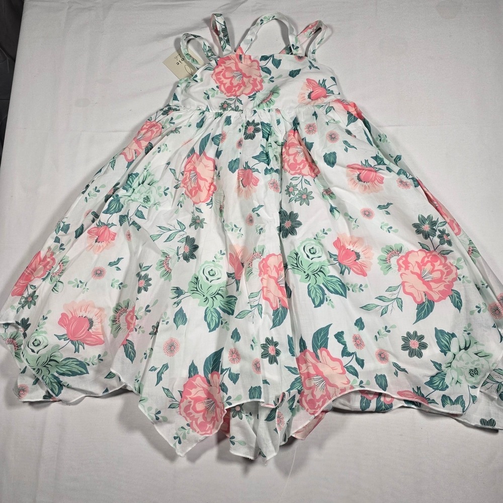 Joie Kids Girls 4T Floral Handkerchief Hem Sundress White Pink Green Dainty